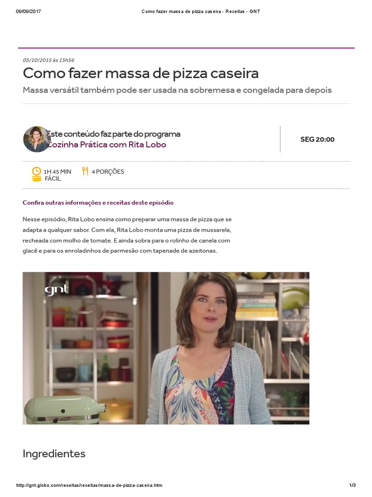 Como Fazer Massa de Pizza Caseira Receitas GNT PDF Pizza Chá