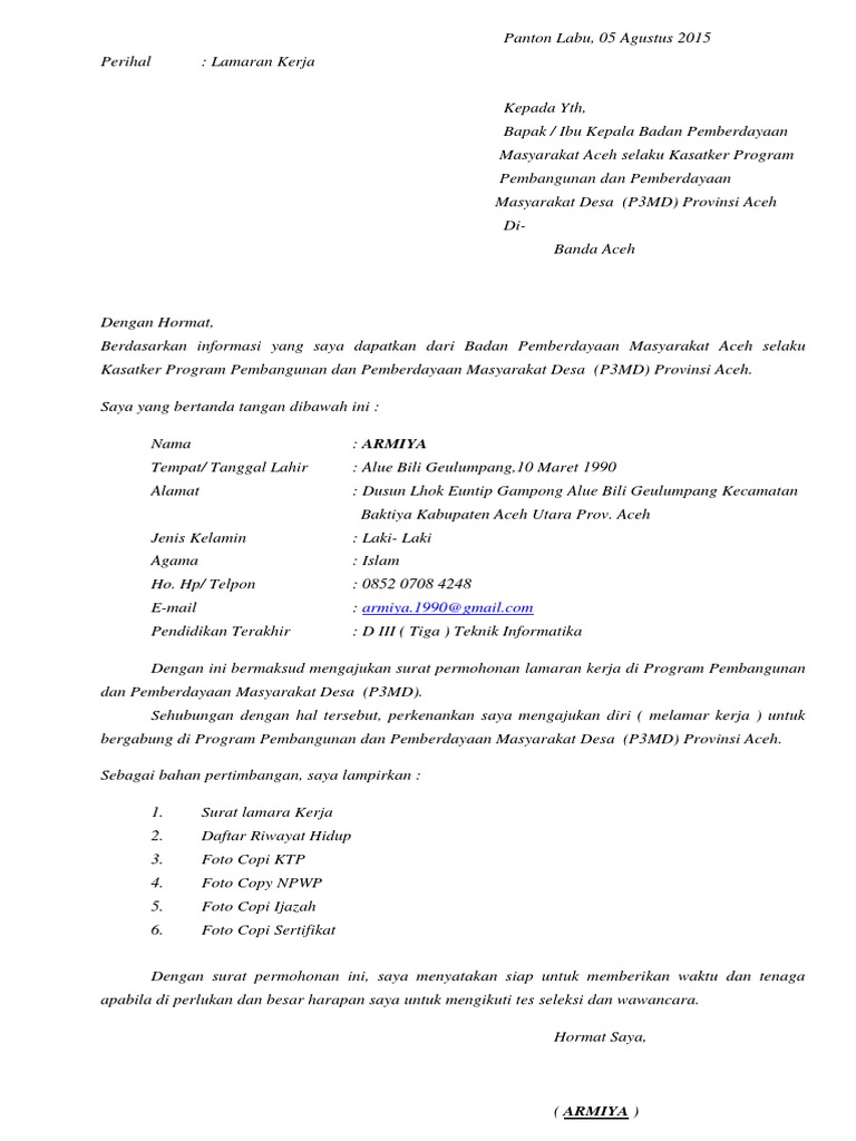 Surat Lamaran Kerja Pdf
