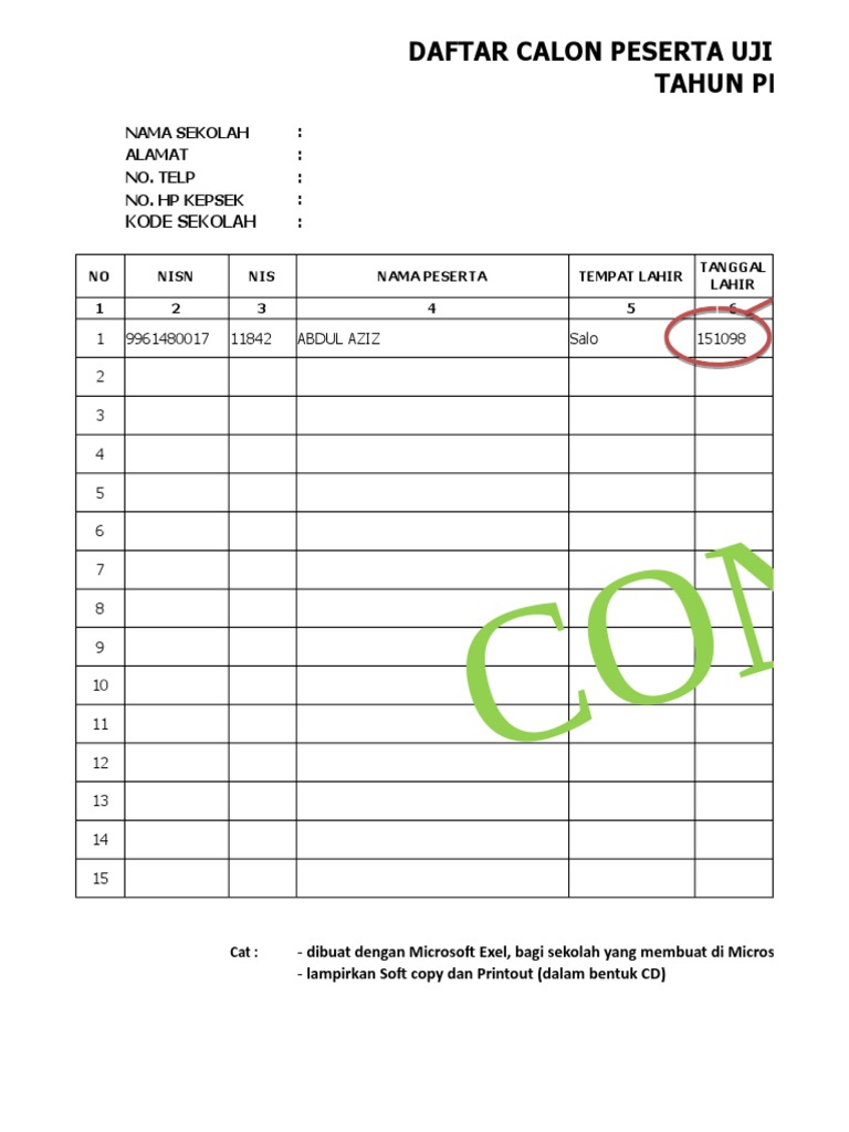 Format Data Siswa Model 8355 | PDF