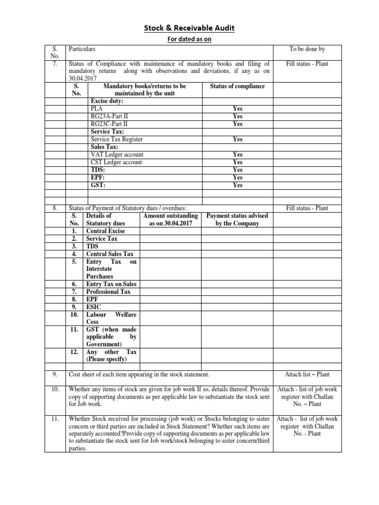 Stock & Receivable Audit Compliance Report | PDF | Value Added Tax | Taxes