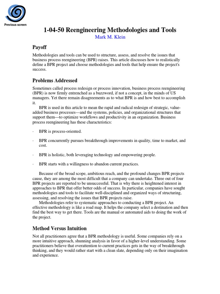 Bpr Tools Pdf Business Process Systems Engineering