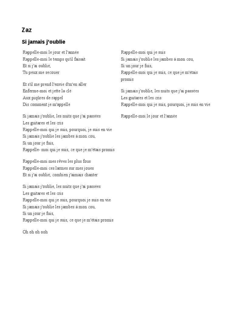 ZazSi Jamais J'oublie PDF