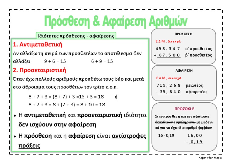 5. ΠΡΟΣΘΕΣΗ-ΑΦΑΙΡΕΣΗ ΑΡΙΘΜΩΝ | PDF