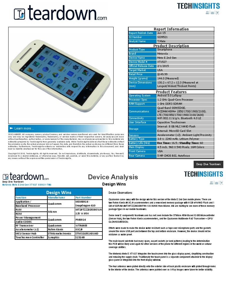 Motorola Moto E 2nd Gen XT1527-Sample | Computer Hardware | Electrical  Engineering