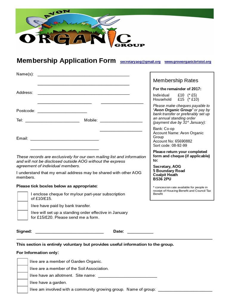 Aog Membership Form-Summer 2017 | PDF | Cheque | Government Finances