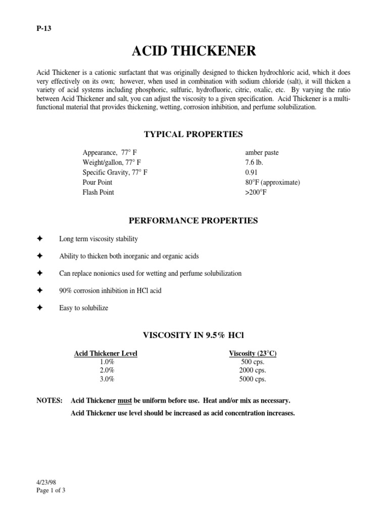 Acid Thickener Tech Data PDF | PDF | Acid | Hydrochloric Acid