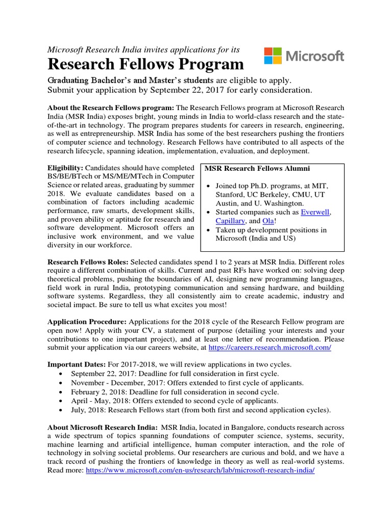 Microsoft Research India Fellowship 2018 | PDF | Artificial ...