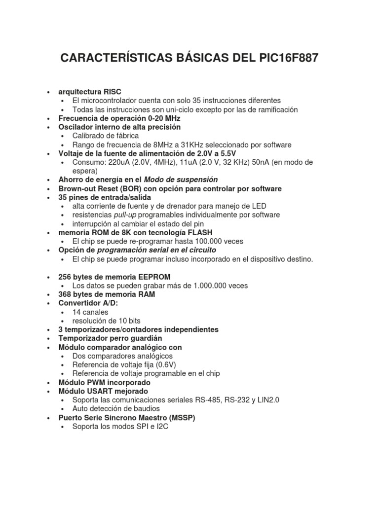 PIC16F887 | PDF | Microcontrolador | Unidad Central de procesamiento
