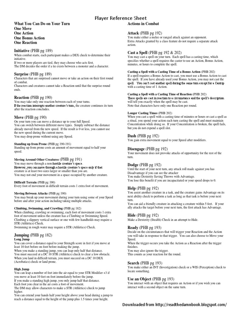 D&D 5E Player Turn Reference Guide | PDF | Dungeons & Dragons | Gaming