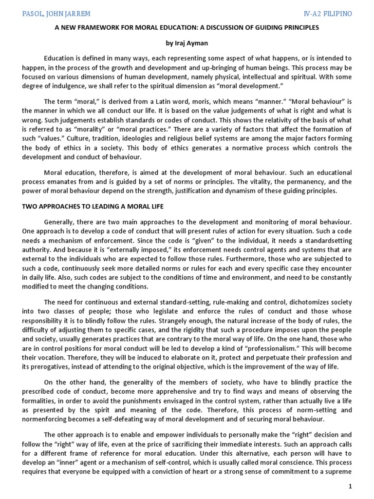 A New Framework For Moral Education | PDF | Morality | Value (Ethics)