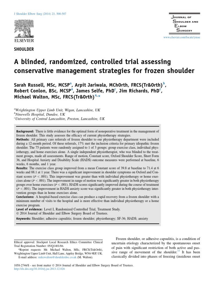 A Blinded, Randomized, Controlled Trial Assessing Conservative ...