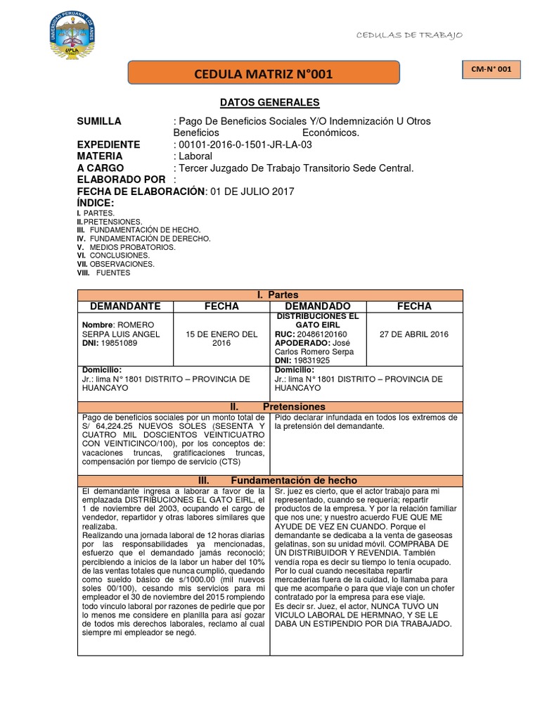 Cedula Matriz 01
