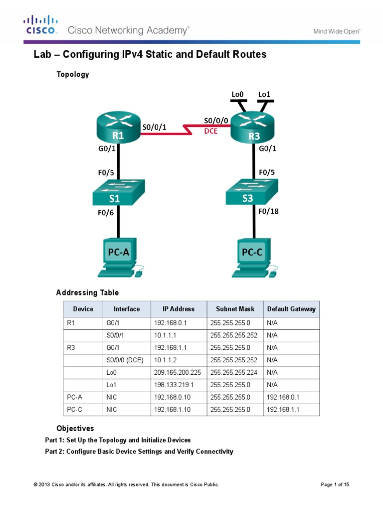 2.2.2.5 Lab - Configuring IPv4 Static and Default Routes | PDF | Ip ...