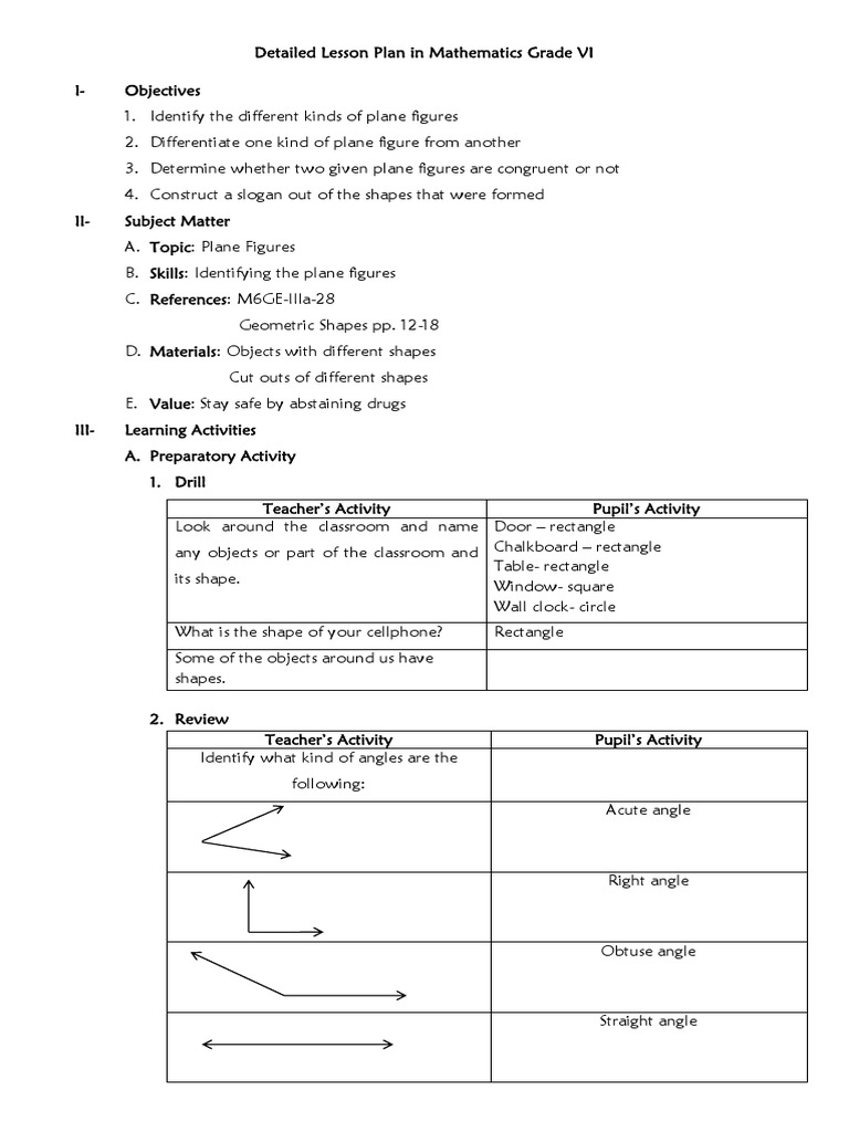 Grade 6 Geometry Lesson Plan | PDF | Rectangle | Shape