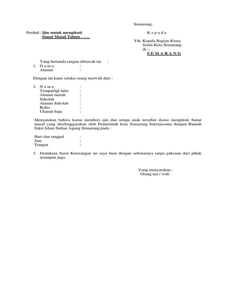 Contoh Surat Pernyataan Khitanan Massal Surat Permohonan Desain - IMAGESEE