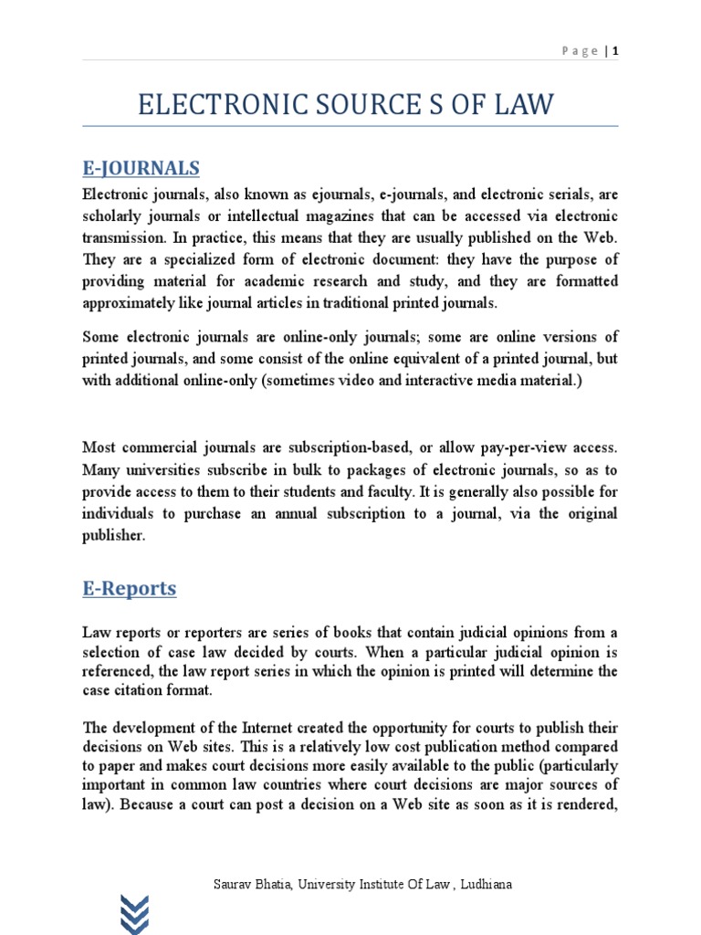 Electronic Source S of Law | PDF | Open Access Journal | E Books