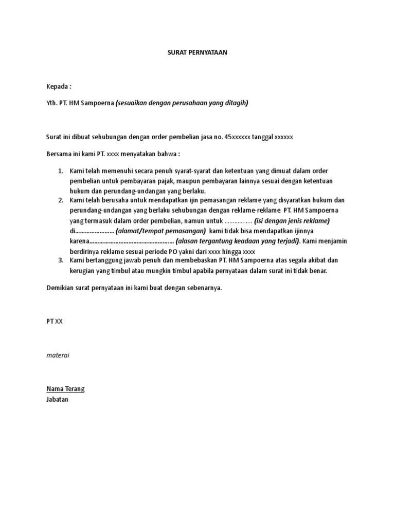 Draft Surat Pernyataan Vendor