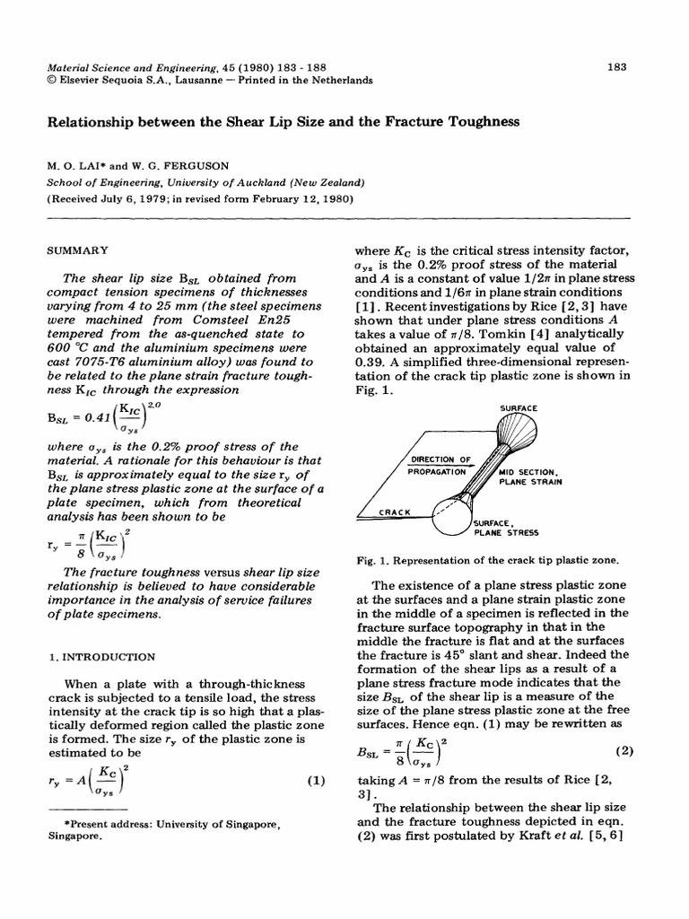 Relationship Between the Shear Lip Size and the Fracture Toughness
