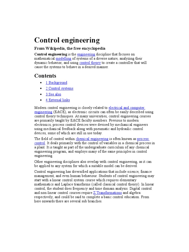 Control Engineering: From Wikipedia, The Free Encyclopedia | PDF ...