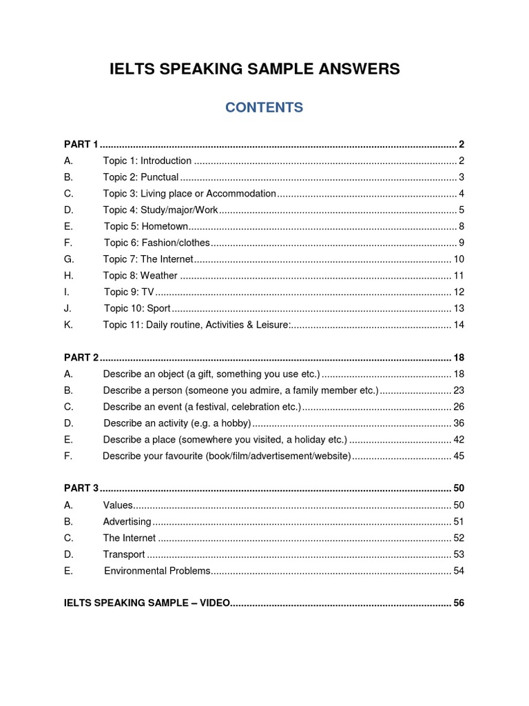 IELTS Speaking Sample Answers Guide | PDF | Hobbies | Television Programs