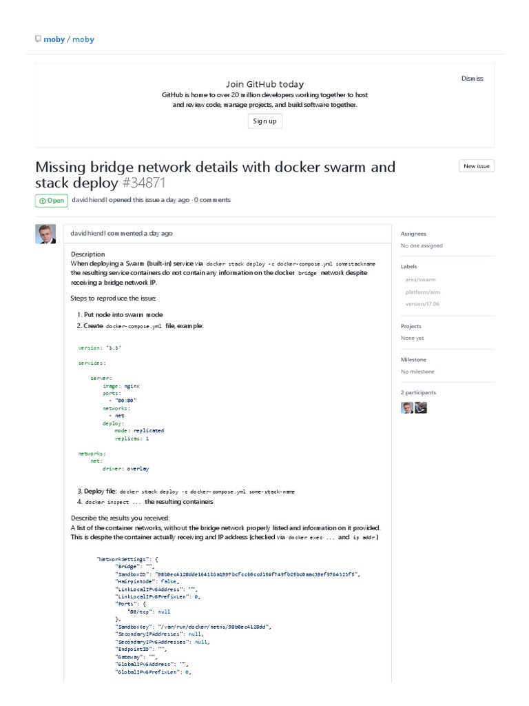 Missing bridge network details when deploying Docker Swarm services ...
