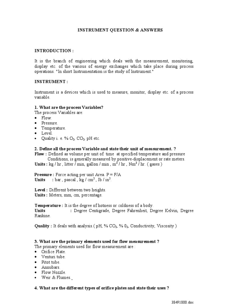 Instrumentation Process Variables Guide | PDF | Pressure Measurement ...