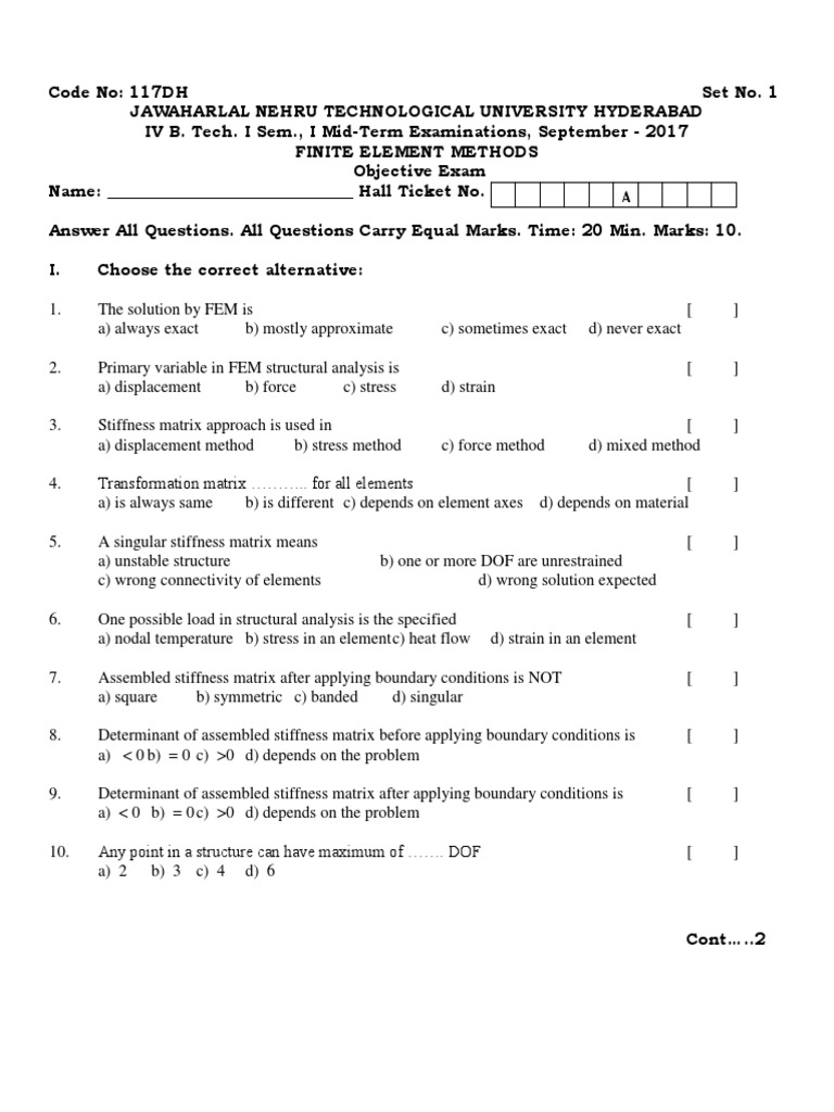 Finite Element Methods Exam Questions | PDF | Finite Element Method ...