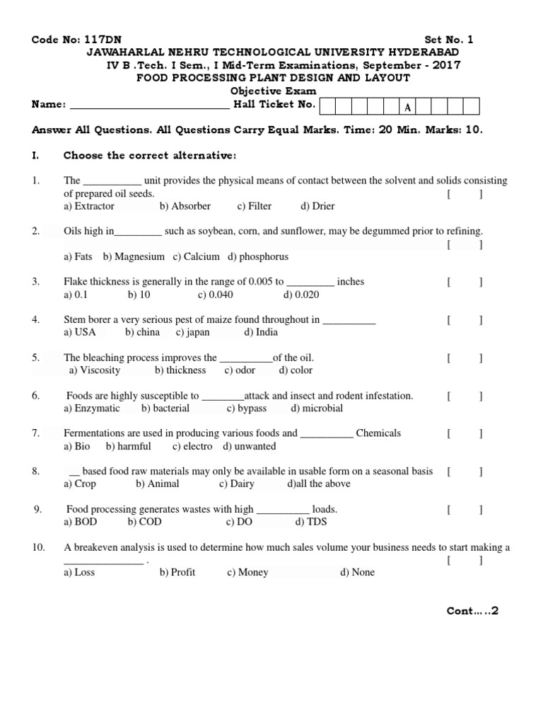 Food Processing Plant Design Exam | PDF | Maize | Vegetable Oil