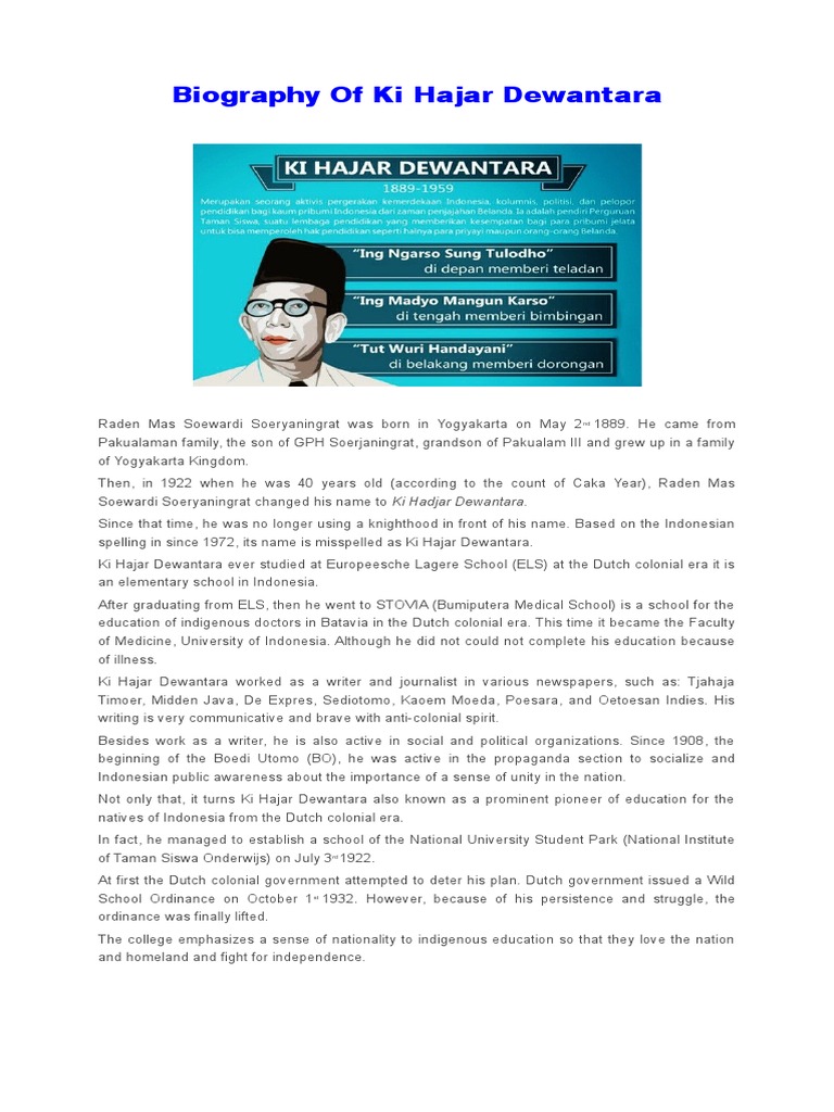 biography text of ki hajar dewantara