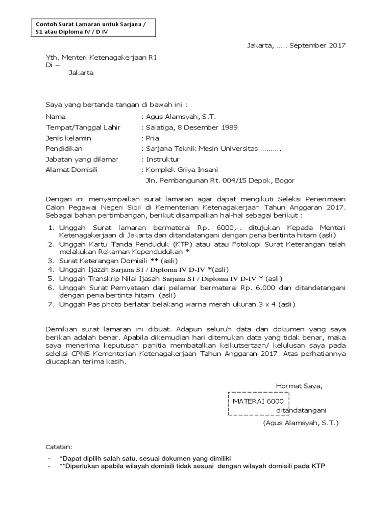 Contoh Surat Lamaran