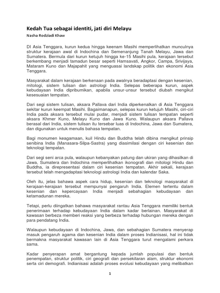 Kedah Tua Sebagai Identiti Jati Diri Melayu Pdf