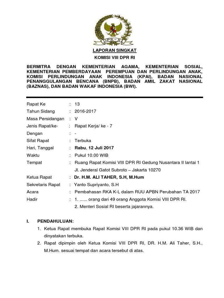 Contoh Laporan Hasil Rapat