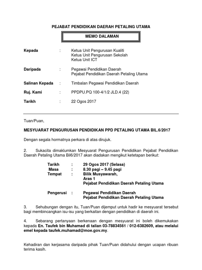 Contoh Memo Dalaman Pdf