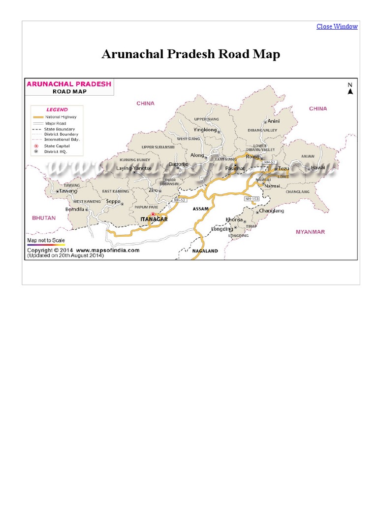 Arunachal Pradesh Road Map: Close Window | PDF