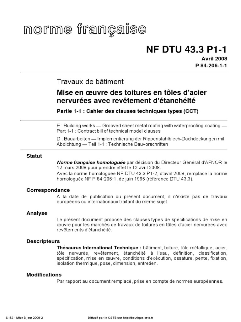 Mise en œuvre des toitures en acier | PDF | Code de la construction et ...