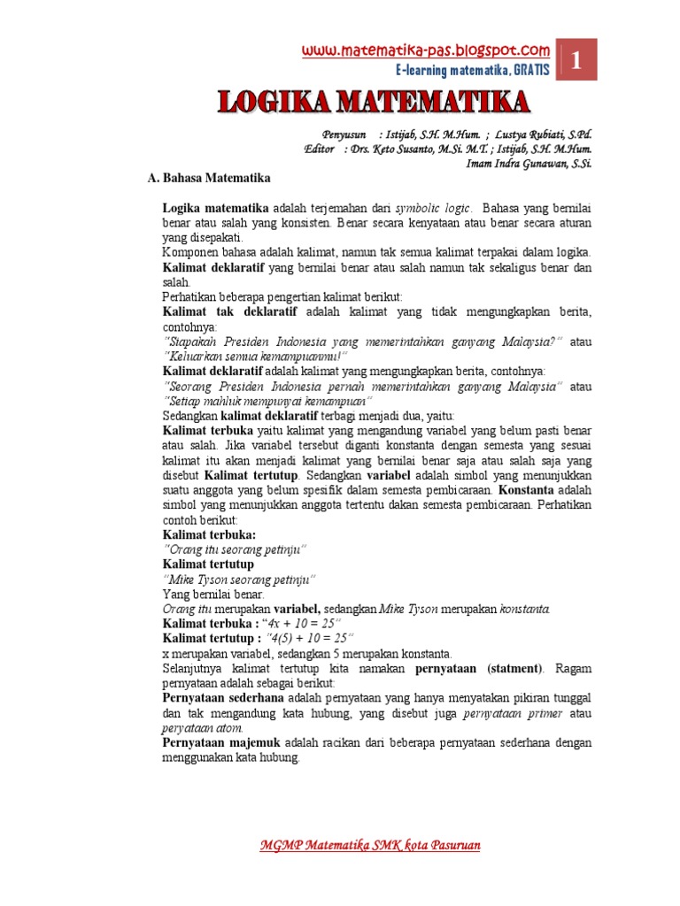 Modul Matematika Logika Matematika PDF | PDF