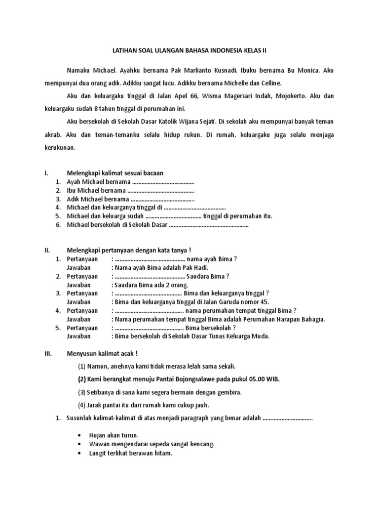 Soal Menyusun Kalimat Kelas 1 Sd Mudah