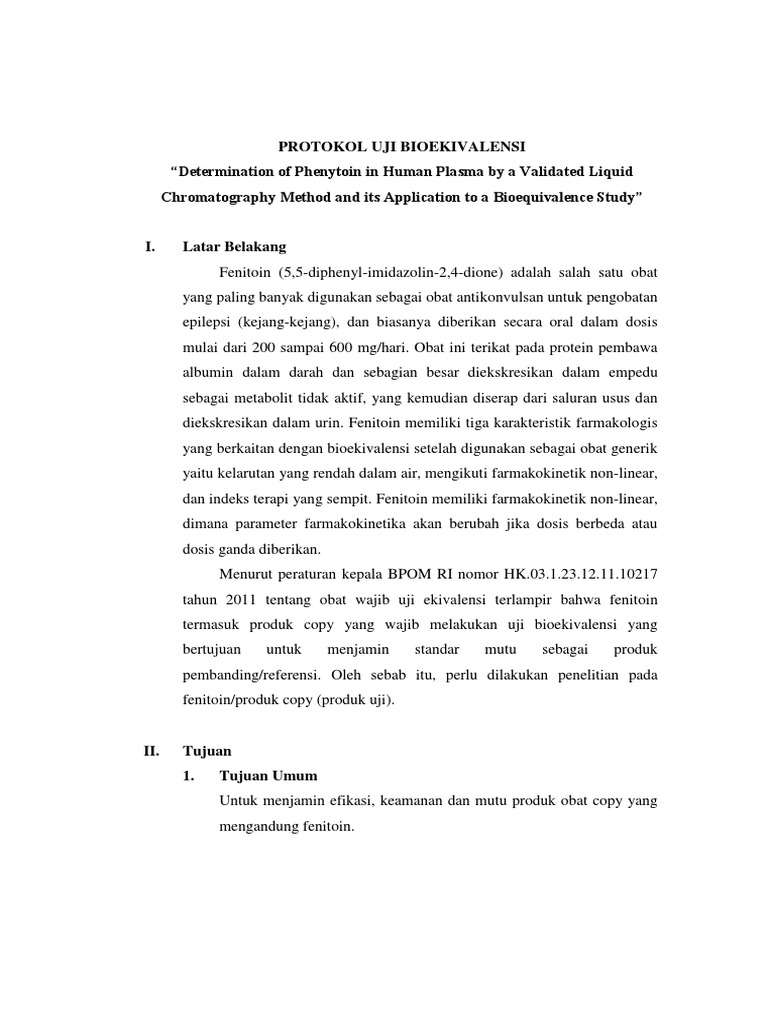 Protokol Uji Bioekivalensi Fenitoin | PDF