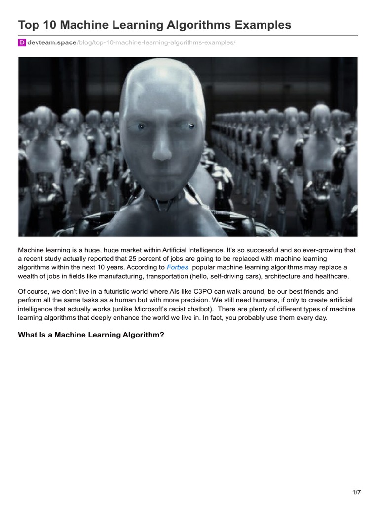 Top 10 Machine Learning Algorithms Examples | PDF | Statistical ...