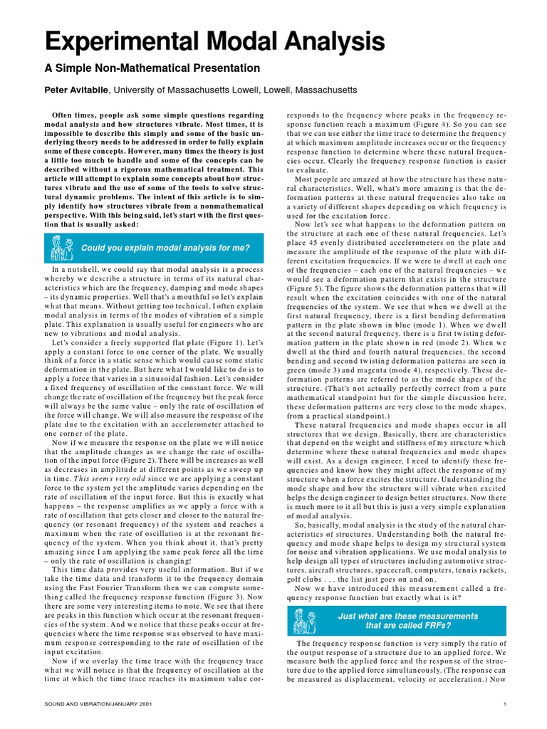Experimental Modal Analysis: A Simple Non-Mathematical Presentation ...