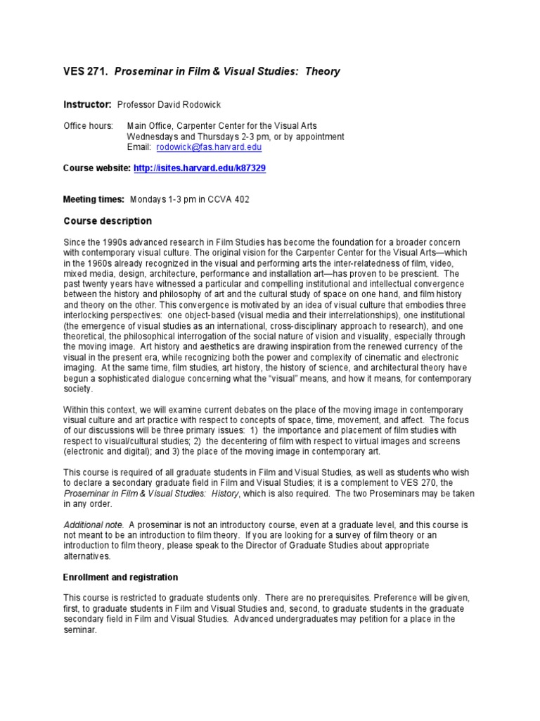 Film & Visual Studies Theory Seminar | PDF | Postgraduate Education ...