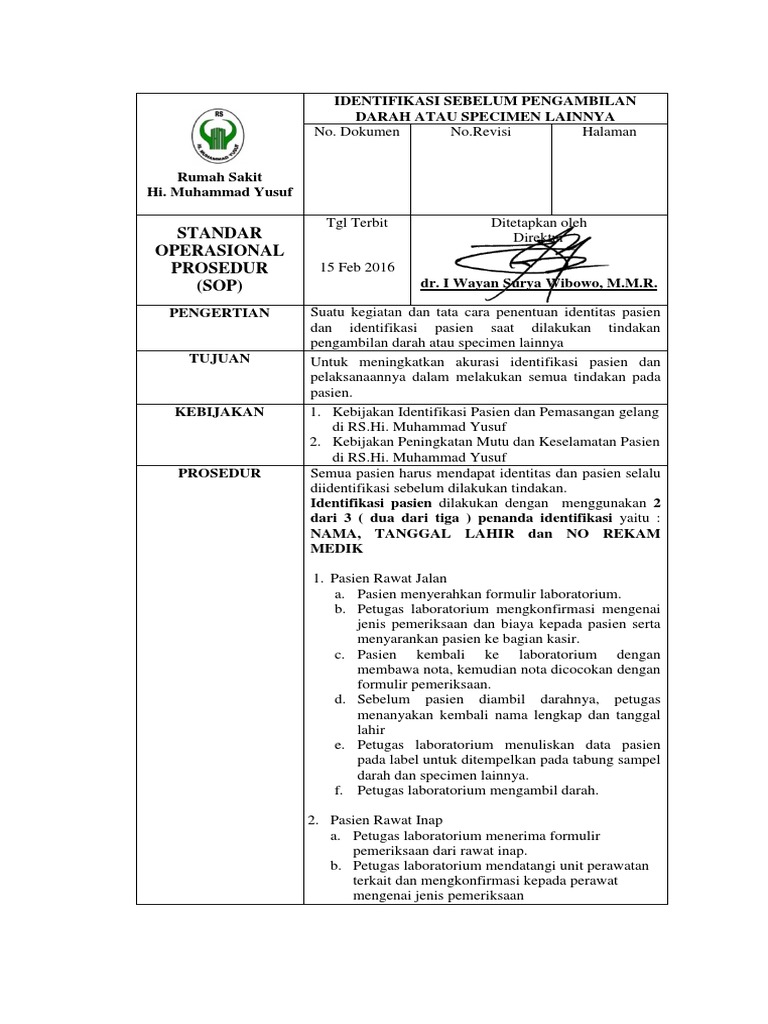 Sop Pengambilan Darah Dan Specimen