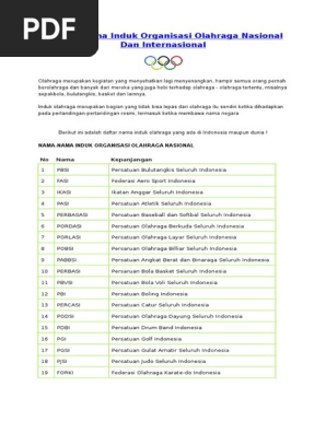 Nama Nama Induk Organisasi Olahraga Pdf