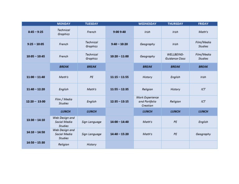 Weekly Class Timetable | PDF | Foreign Language Studies
