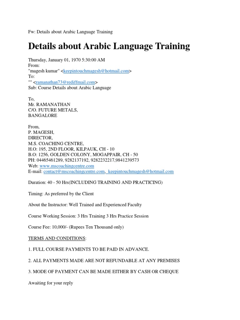 Arabic Language Training Course Details | PDF