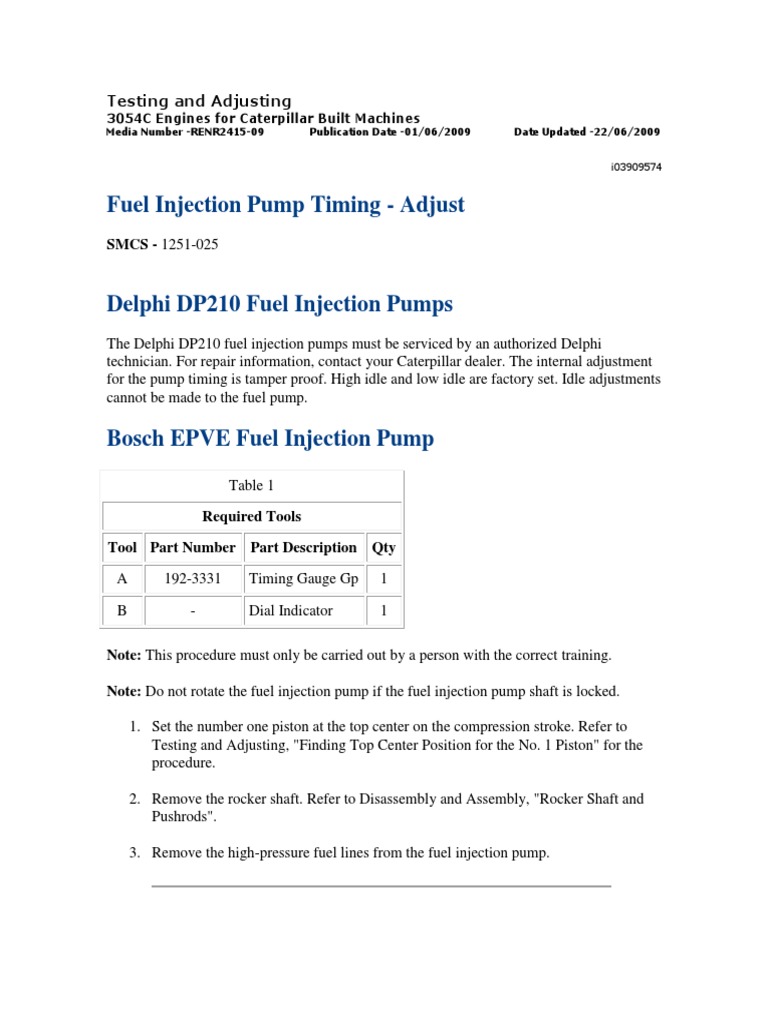 Diesel Injection Pump Timing Adjustment | PDF | Fuel Injection | Pump