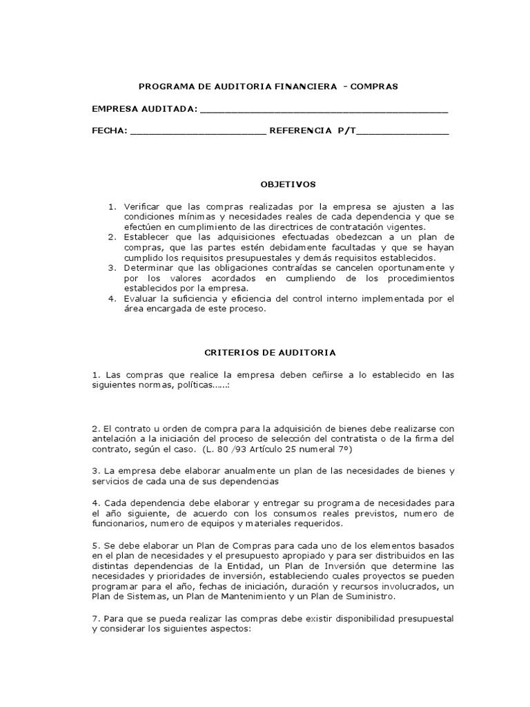 Programa de Auditoría de Compras | PDF | Presupuesto | Business