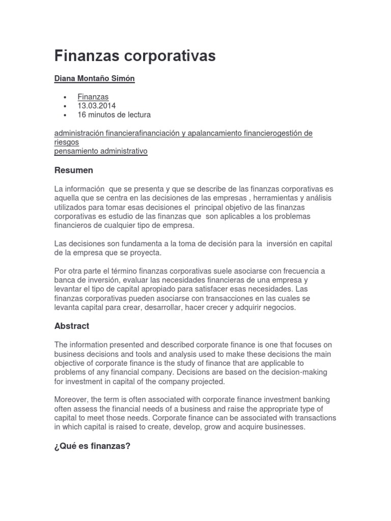 Finanzas Corporativas: Claves y Estrategias | PDF | Corporaciones ...
