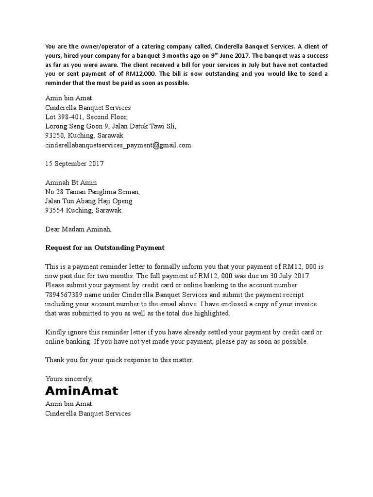 Payment letter