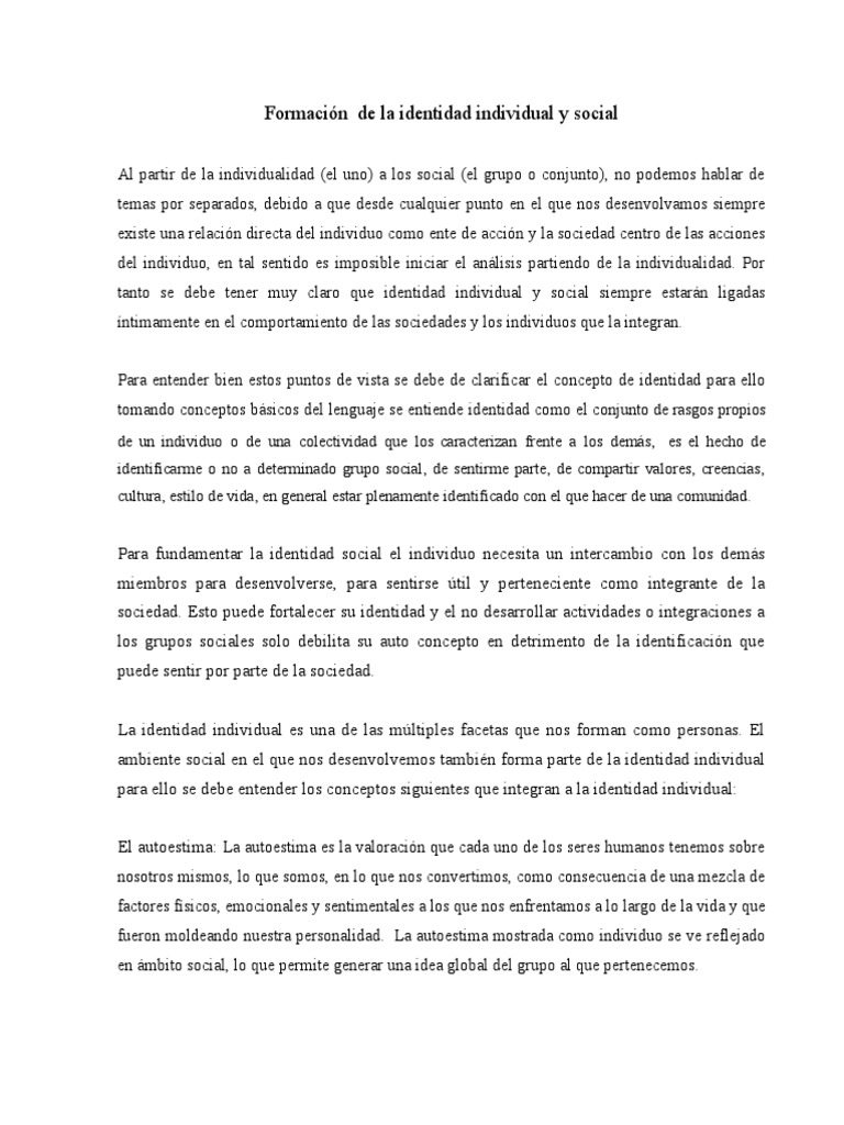 Formación de la identidad individual | PDF | Trabajo Social | Sociedad